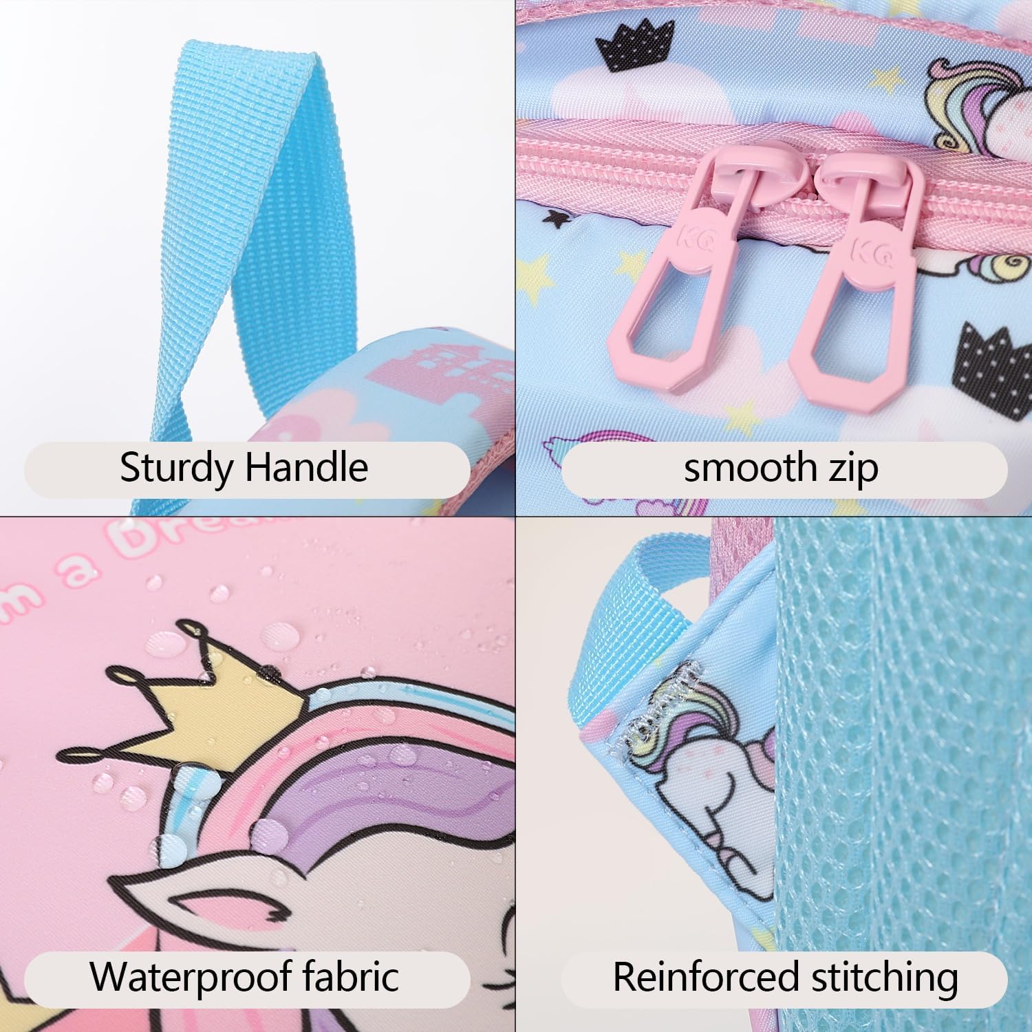 Pink and Purple Unicorn Themed Backpack: Features a winged unicorn and "Time to be a Unicorn" text.
www.usmile.toys